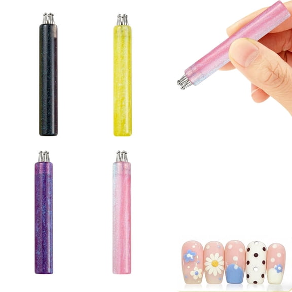 4PCS 5 Petal Flower Art Dotting Pen, Dual-Use Tool with 1.8mm Rhinestone Picker, DIY for Beginner Home Use