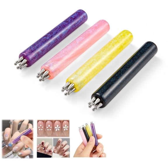 4PCS 5-Petal Nail Art Dotting Pen Set, Flower Pattern Stamper Tools for DIY Manicure, Quick Floral Nail Design Tool Kit