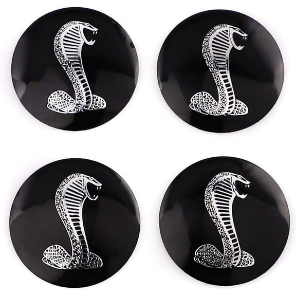 4PCS 56mm (2.2 Inches) Wheel Hub Caps Centre Cover for Cobra Snake Logo Circular arc Form 3D Stereo Aluminum Alloy Waterproof Emblem Badge Stickers Dust-Proof Anti-Rust for Ford Mustang Shelby(Black)