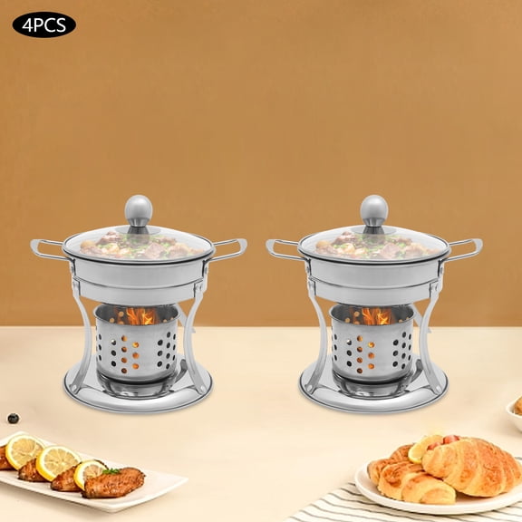 4PCS 5L Shabu Shabu Mini Hot Pot Silver Free Standing Chafing Dishes for Restaurants Hotels Weddings