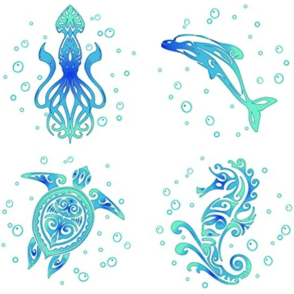 4PCS 6.3”Sea Turtles Window Clings Static Sea Animal Glass Decals Beach Shark Octopus Seahorse Sliding Door Stickers Underwater Ocean Tropical Bathroom Film for Prevent Bird Pets Strikes