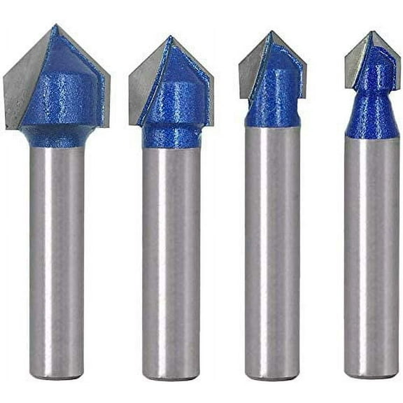 4PCS 6.35mm Shank V Groove Solid Carbide CNC Router Engraving 90 Degree V-Grooving Bit Woodworking Tools