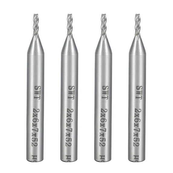 4PCS 6mm Shank 2mm x 7mm Straight End Mill Cutter CNC Router Bits 4 Flute