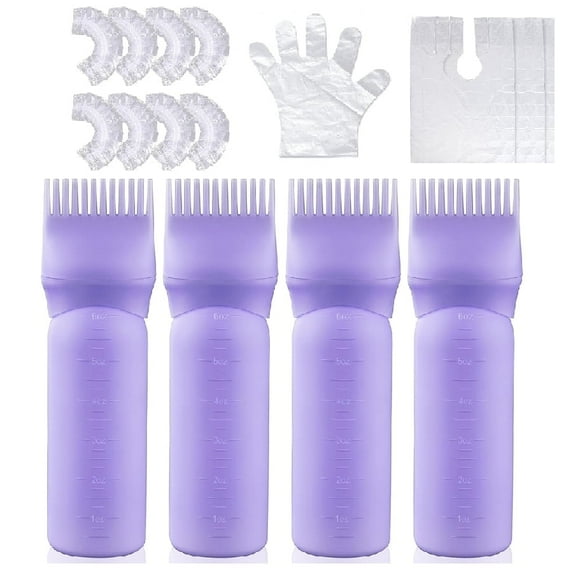 4PCS 6oz Hethyo Tooth Comb Oil Applicator, Precision Hair Dye Bottle, Styling Tool-Purple