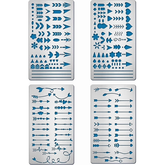 4PCS 7x4 Inch Arrow Pattern Metal Stencils Diary Decoration Theme Stencil Template for Wood Carving Drawings and Woodburning Engraving and Scrapbooking Project 1set