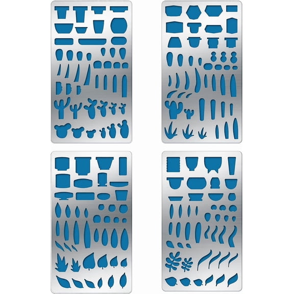 4PCS 7x4 Inch Plants Pattern Metal Stencils Plants Pot Illustration Stencil Template for Wood Carving Drawings and Woodburning Engraving and Scrapbooking Project for DIY