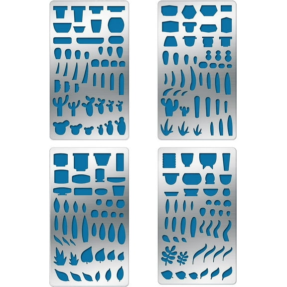 4PCS 7x4 Inch Plants Pattern Metal Stencils Plants Pot Illustration Stencil Template
