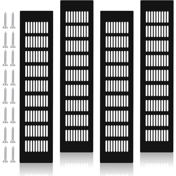 4PCS 80mmx400mm Black Air Vent Grille Cover Aluminum Alloy Ventilation Radiator Grill Kitchen Plinth Vent with Screws for Cupboard, Wardrobe, Cabinet Ventilation