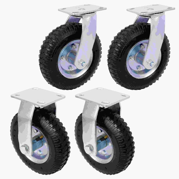 4PCS 8IN Caster Pneumatic Tire Set 2 Swivel 2 Rigid Steel Hub Ball Bearings 5/8-Inch Bore Axle for Carts and Dollies