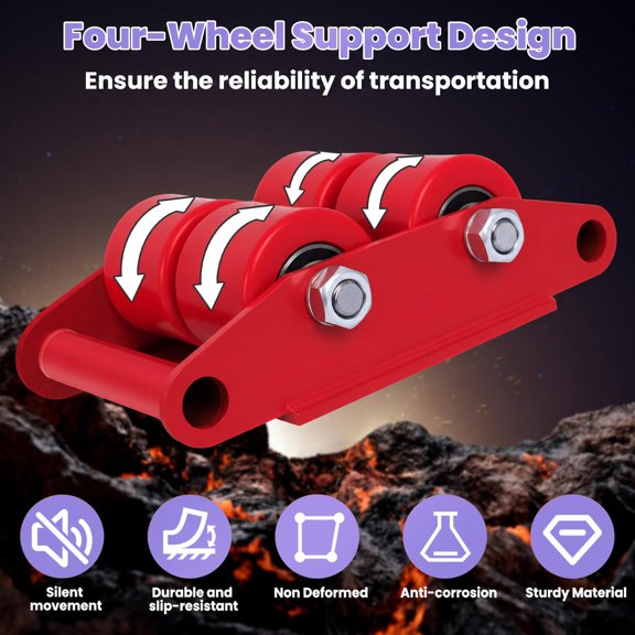 4PCS 8T 360 Rotation Low-Profile Machinery Skate, Non-Slip Durable Steel Machine Equipment Roller, Orange Machinery Mover, Silent for Factory, Workshop