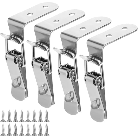4PCS 90 Degree Tool Box Hood Locks Latches, Stainless Steel Spring Loaded Toggle Latch Catch Catch Hasp Clamp Clip Lock with 16 Screws for Wooden Case Toolboxes Cabinet Chest (with Lock Hole)