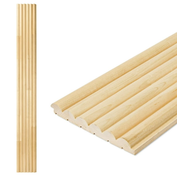 4PCS 96''x5.7'' Unfinished Solid Wood Wall Paneling for Interior and Ceiling Decor,Semi-Cylinder Design,15.2 Sqft