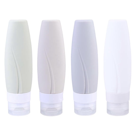 4PCS 9OML Silicone Shower Bottles Containers Toiletry Bottles Refillable Shampoo Container Liquid Bottle Travel Lotion Containers (Grey, White, Beige,