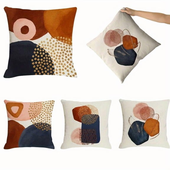 4PCS Abstract Geometric Printed Pillow Cover Morandi Linen Pillow Cover Sofa Cover Square Cushion Cover Home Decoration