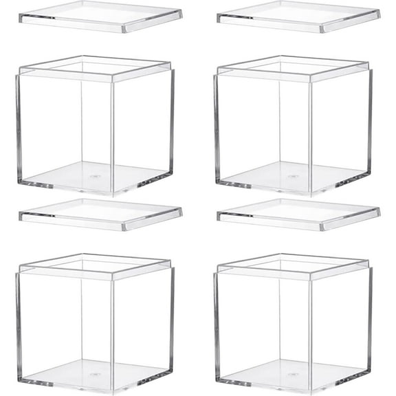 4PCS Acrylic Box with Lid Acrylic Square Containers Square Cube with Lid Storage Box Small Square Cubes With Lid Storage Boxes Organizer Containers For Candy And Small Jewelry