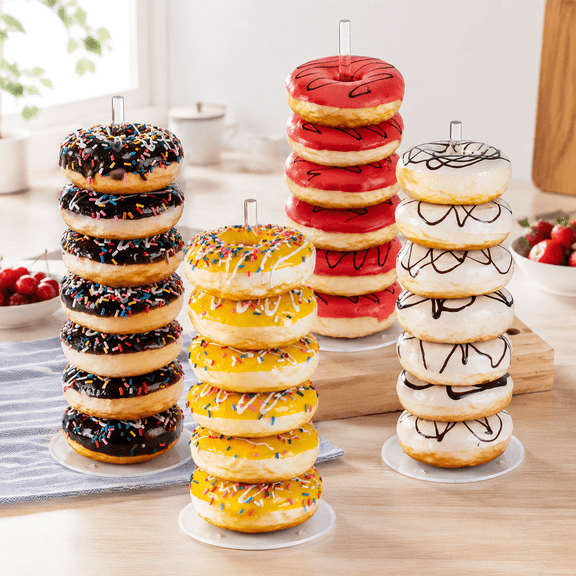 4PCS Acrylic Donut Display Stand Tower - Dessert Table Holder for Donuts, Bagels & Doughnuts - Perfect for Parties, Christmas, Birthday & New Year