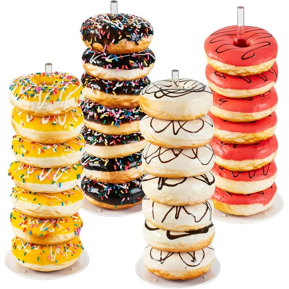 4PCS Acrylic Donut Display Stand Tower - Dessert Table Holder for Donuts, Bagels & Doughnuts - Perfect for Parties, Christmas, Birthday & New Year