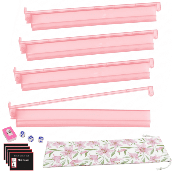 4PCS Acrylic Mahjong Racks with Pushers, Pink Tile Holder for American Majiang