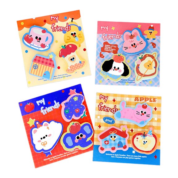 4PCS Adhesive Animal Theme Writing Pad Set Multipurpose Friendly Paper Cartoon Stick Pad for Planner Decorations Use