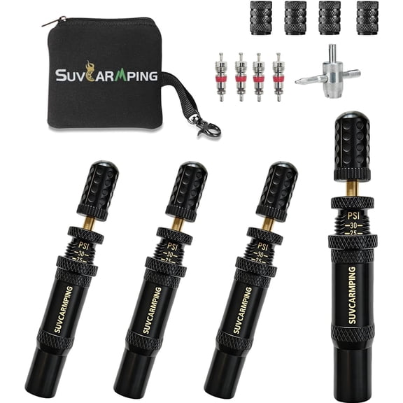 4PCS Adjustable Auto-Stop Tire Deflator Valve Kit (10-30 PSI) Screw-on Tyre Air Down Tool for Offroad 4x4