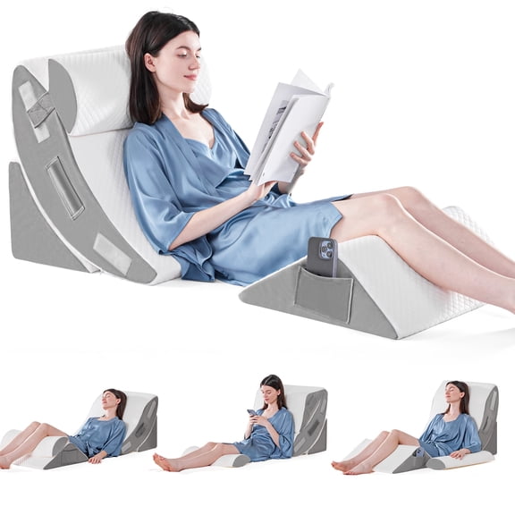 4PCS Adjustable Bed Wedge Pillow Set, Foam Support Pillows for Sleeping, Back, Body and Leg Comfort, Triangle Pillows for Reading, Relaxing and Elevated Sleep Support