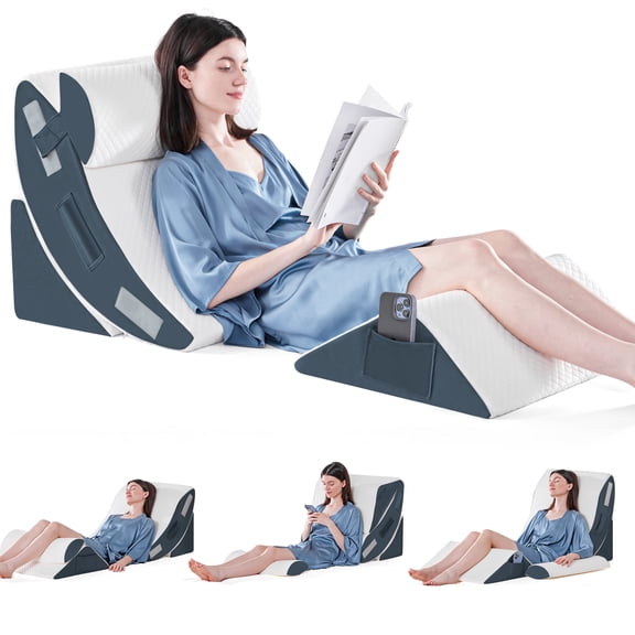 4PCS Adjustable Bed Wedge Pillow Set, Foam Support Pillows for Sleeping, Back, Body and Leg Comfort, Triangle Pillows for Reading, Relaxing and Elevated Sleep Support