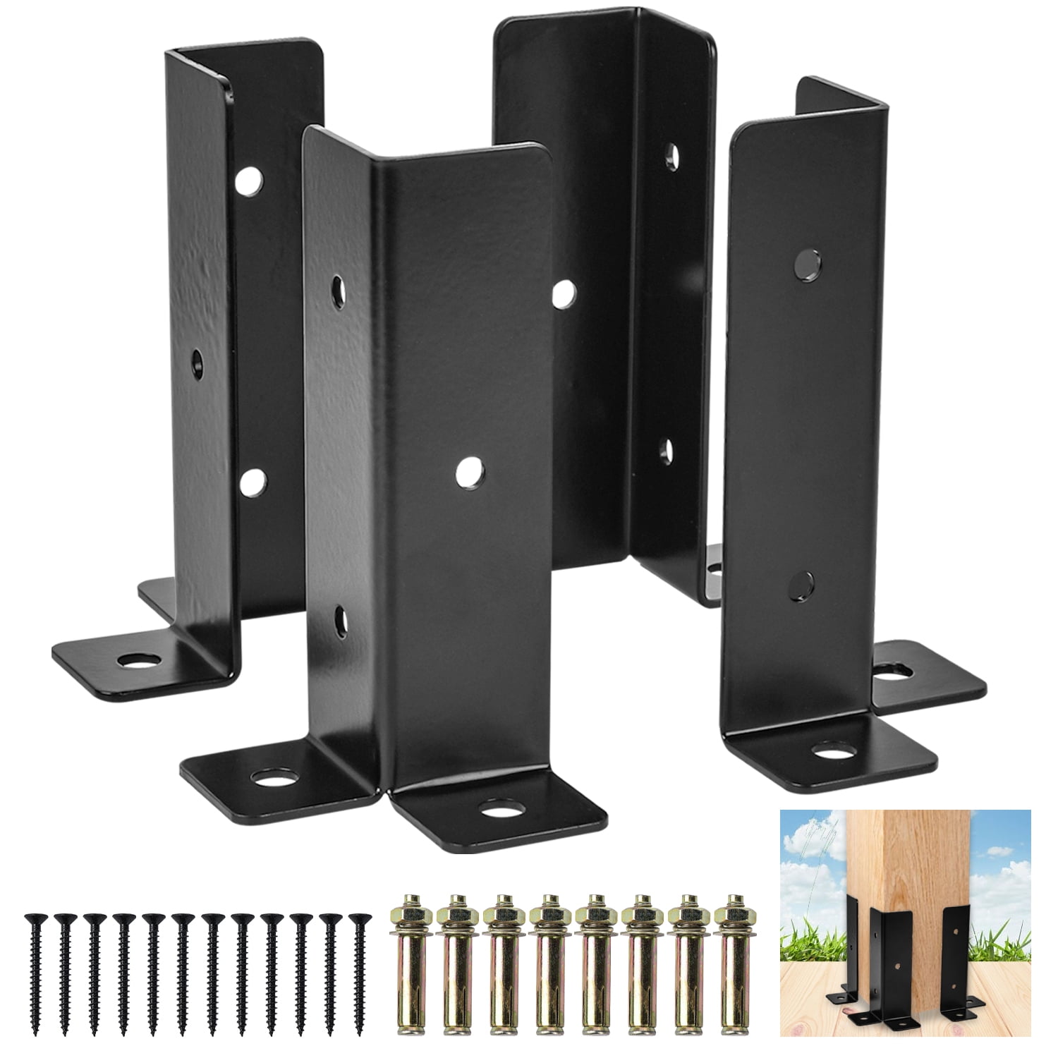 4PCS Adjustable Deck Post Anchor Base Brackets Kit Fit 1.5x1.5,2x2,2x4 ...