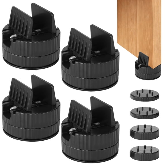 4PCS Adjustable Furniture Risers with Screw Clamp, 3.2" Wide Base Sturdy Bed Risers, Stackable 0.7" & 0.4" Extenders for Tables, Cabinets, Couch, Bed Legs, Black