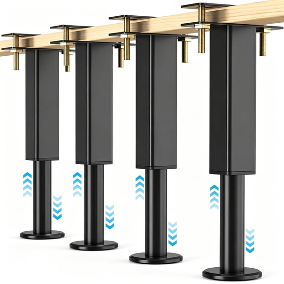 4PCS Adjustable Height Bed Support Legs, Heavy Duty 7.3-12" Metal Risers with Non-Slip Rubber Base Replacement Furniture Feet for Bed Frame, Sofa, Couch, Table, Cabinet