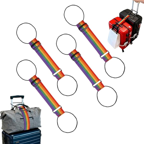 4PCS Adjustable Luggage Connector Straps, Multi-Use Elastic Add-A-Bag Bungee Straps for Suitcases, Durable Waterproof Travel Essentials, Black/Red/Rainbow-colored Options