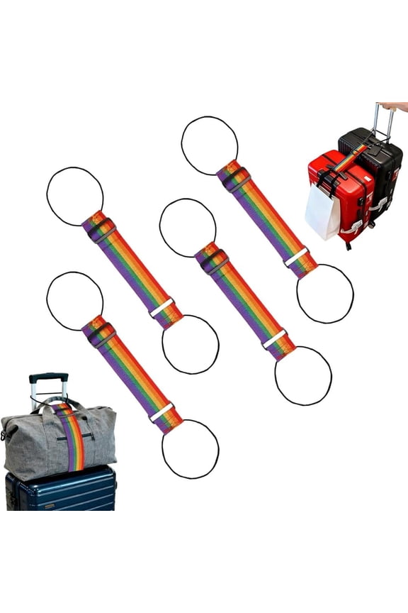 4PCS Adjustable Luggage Connector Straps, Multi-Use Elastic Add-A-Bag Bungee Straps for Suitcases, Durable Waterproof Travel Essentials, Black/Red/Rainbow-colored Options
