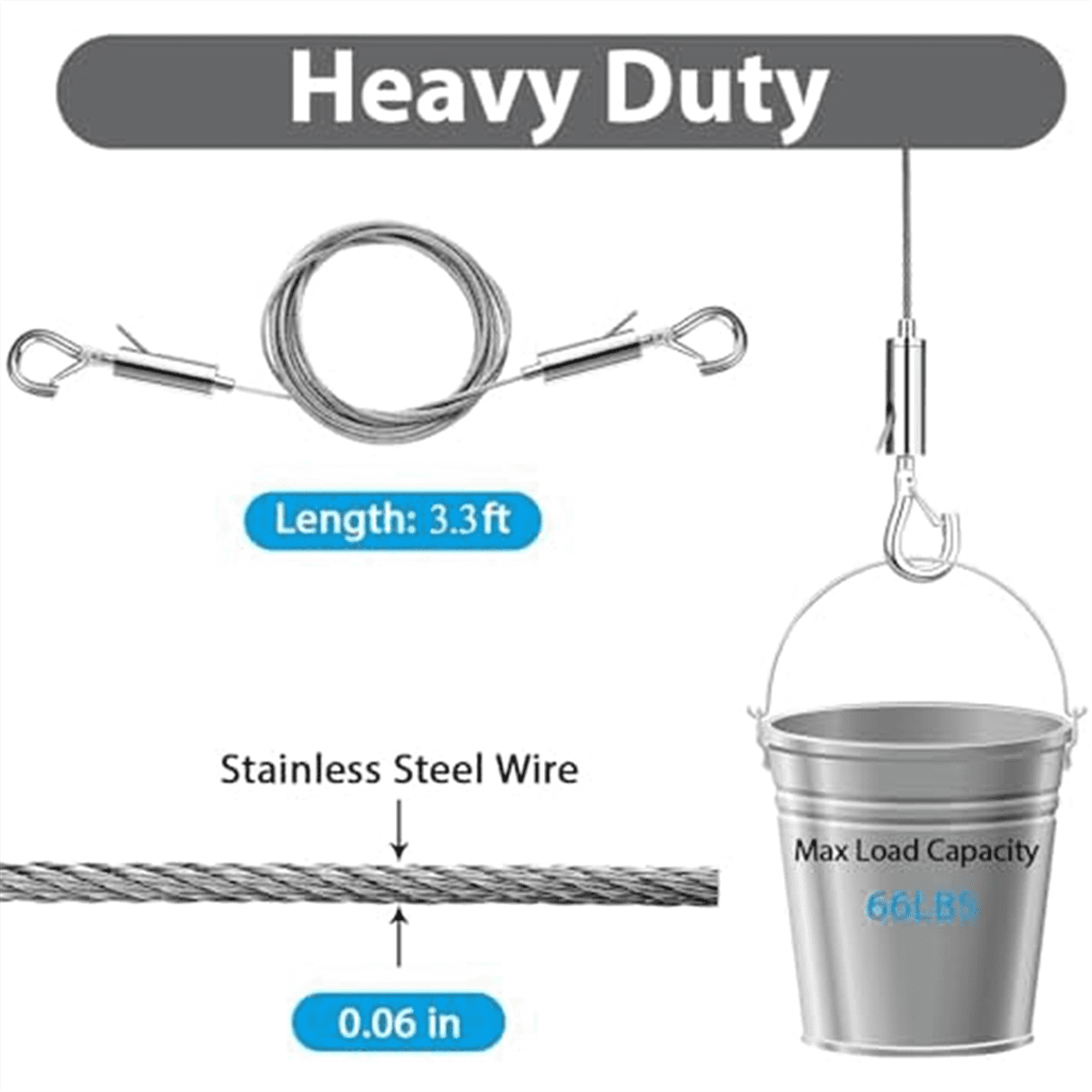 4PCS Adjustable Picture Hanging Wire Kit,3.3FT Stainless Steel Wire for