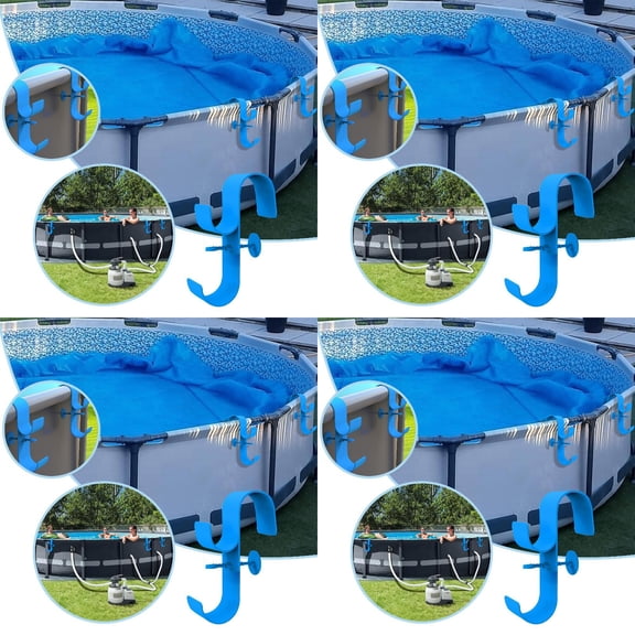 4PCS Adjustable Pool Equipment Hanger - Wall Mount Organizer for Skimmer Nets, Leaf Rakes, Pool Brushes & Vacuum Hoses - Durable Holder for Above Ground Pool Telescopic Poles & Accessories