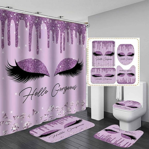4PCS African American Black Girl Shower Curtain Sets with Rugs, Black Shower Curtain, Afro Black Woman Sunflower Bathroom Decor, Non-Slip Bath Mat, Motivational Inspirational Gifts for Women