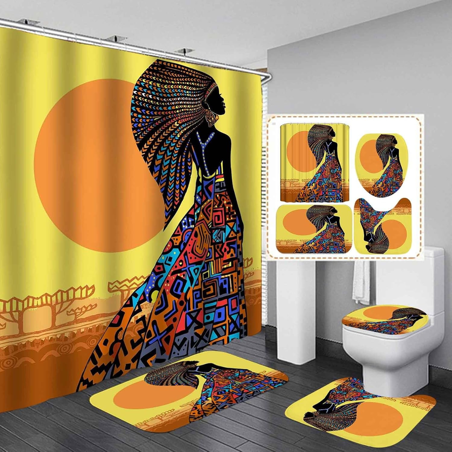 4PCS African American Shower Curtain Set, Positive Inspirational Afro ...