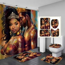 4PCS African American Shower Curtain Sets with Rugs, Inspirational Quotes Shower Curtain, Luxury Gold Crown Motivational Afro Black King Queen Romantic Couple Lovers Man Woman Bathroom Decor