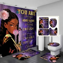 4PCS African American Shower Curtain Sets With Rugs, Sexy Black Women Shower Curtain Waterproof Fabric Shower Curtain, Inspirational Quotes Positive Fashion Afro Lady Black Girl Bathroom Decor