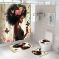 thumbnail image 1 of 4PCS African American Woman Bathroom Shower Curtain Set with Rugs, Afro Inspirational Quote Shower Curtain Sets with Hooks,Waterproof Fabric Black Queen Shower Curtains for Bathroom Decor, 1 of 7