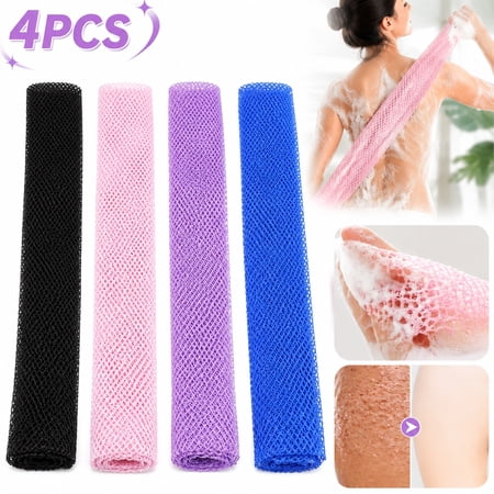 4PCS African Bath Net Sponge Set , Extra Long Exfoliating Body Scrubber for Shower , Reusable Mesh Wash Cloth for Dead Skin Removal