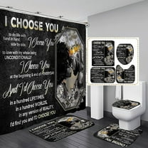 4PCS African King and Queen Shower Curtain Sets with Rugs African American Couple Bathroom Sets with Waterproof Bath Curtains I Choose You Shower Curtains with 12 Hooks Bath Mat 71x71inch