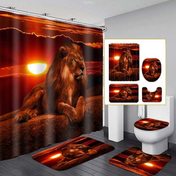 African Safari Theme I Choose You Shower Curtain Sets 4-Piece Waterproof Polyester 72x72 Inch, Bold Animal Print Design with Non-Slip Bath Mat & Toilet Cover, Includes 12 Hooks