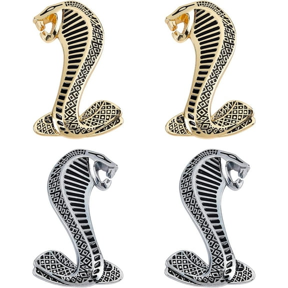 4PCS Alloy Cobra Car Stickers 2 Colors 3D Cobra Snake Emblem Black Cobra Snake Emblem DIY