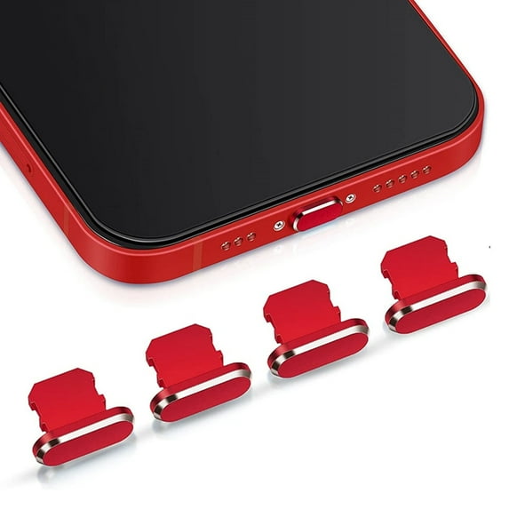 4PCS Aluminum Alloy Anti Dust Plug for IPhone 14 13 12 Pro Max 11 Mini XS 8 Plus IPad AirPods Apple Series Lightning Port Cover Red