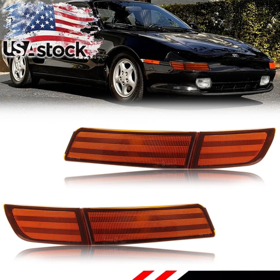 4PCS Amber Lens Front Bumper Turn Signal Lights Side Marker Lights Turn Warning Lights Parking Light Housings For 1991 1992 1993 1994 1995 Toyota MR-2 MR2 SW20 No bulb/Socket