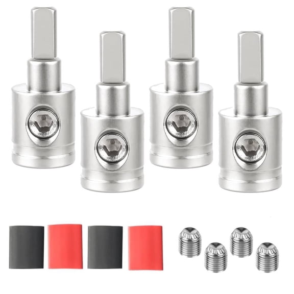 4PCS Amp Input Reducer Copper 0 Gauge Stereo Audio AWG Pin Power Ground Wire Reducer for Car Sliver Tone