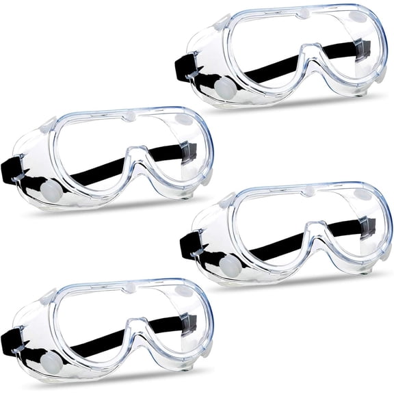 4PCS Anti-Fog Protective Safety Goggles Clear Lens Wide-Vision Adjustable Chemical Splash Eye Protection Soft Lightweight Eyewear