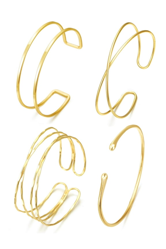 4PCS Arm Cuff Jewelry for Women, Gold Arm Cuff Upper Arm, Minimalist Arm Cuff Bracelet, Upper Arm Cuff Bangle, Adjustable Coil Armband Set Jewelry