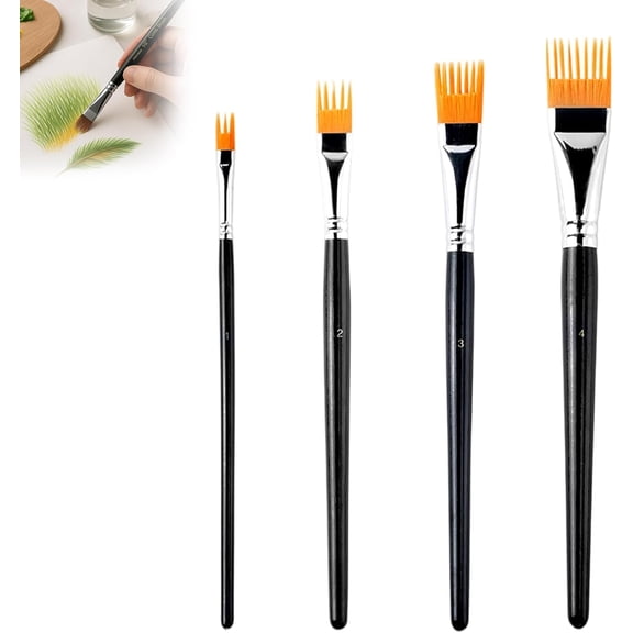 4PCS Art Grainer Brush Comb Set, Professional Artist Acrylic Paint Brush Comb Set, with Nylon Bristles and Wood Handle, Oil and Watercolor(Q)