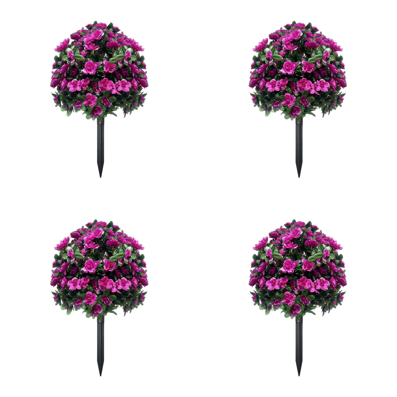 4PCS Artificial Flowers with Ground Spikes - 22.8" UV Resistant Greenery Shrubs for Outdoor Garden, Porch & Patio Decor, Farmhouse & Wedding Landscape Accents
