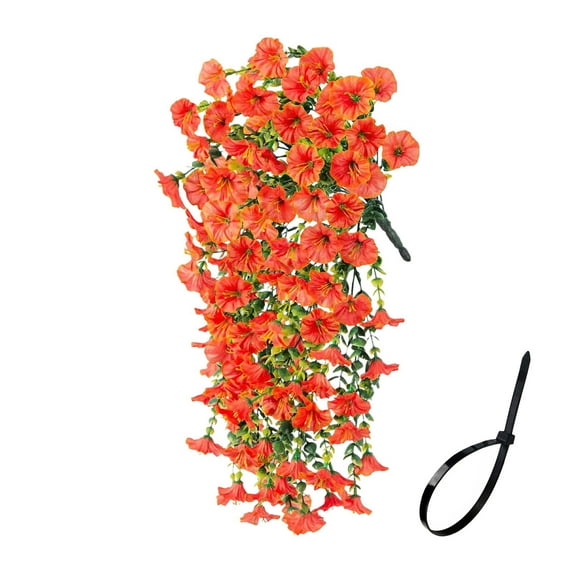 4PCS Artificial Hanging Flowers for Outdoors Decoration, Faux Silk Hanging Plants Flower for Outside Garden Porch Window Home Decor, Garden Wedding Outdoor Decoration Morning Glory Artificial Flowers